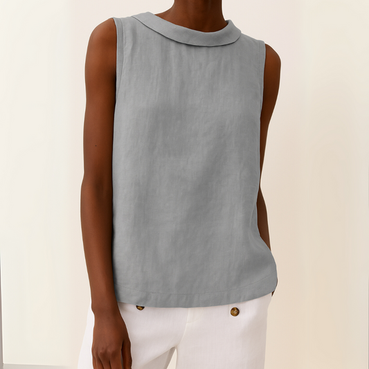 Maria | Womens Elegant Sleeveless Rolled Collar Relaxed Fit Minimal Blouse 1