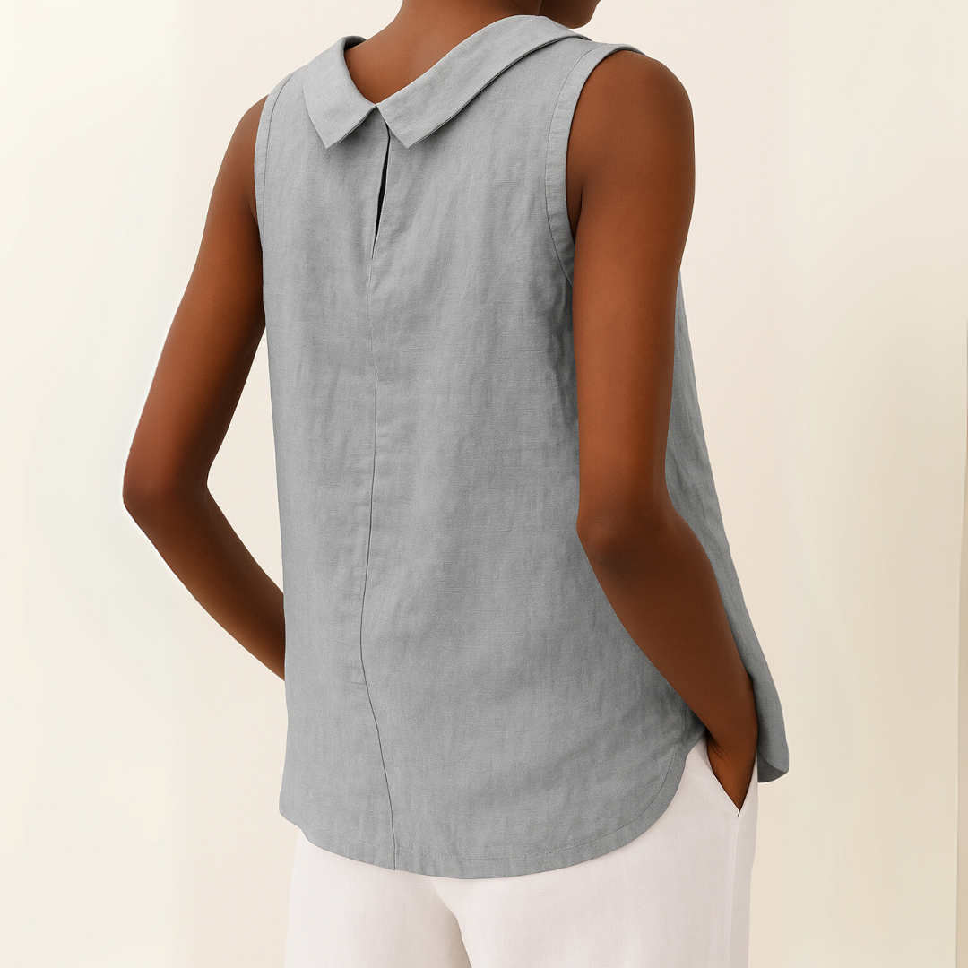 Maria | Womens Elegant Sleeveless Rolled Collar Relaxed Fit Minimal Blouse 2