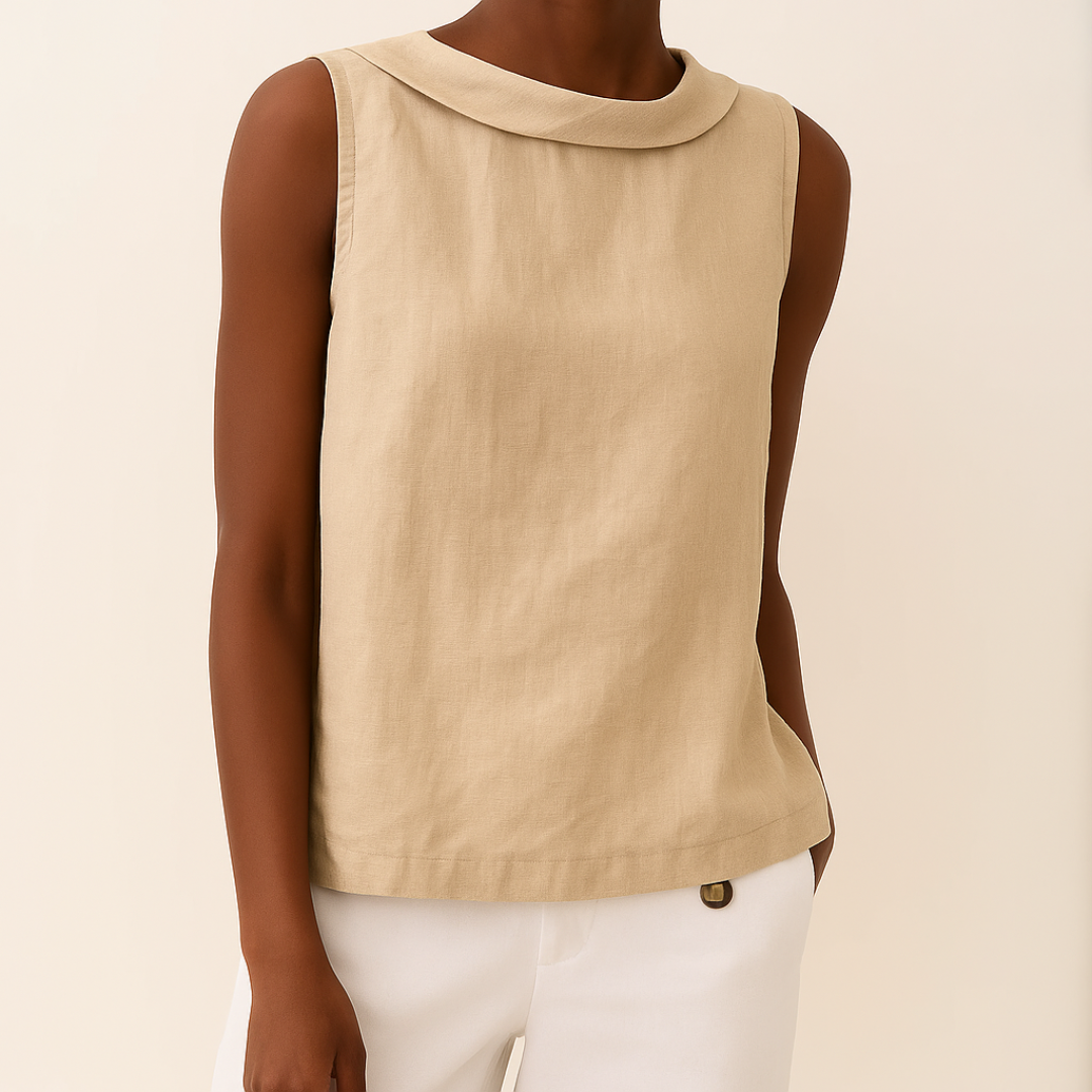 Maria | Womens Elegant Sleeveless Rolled Collar Relaxed Fit Minimal Blouse 3