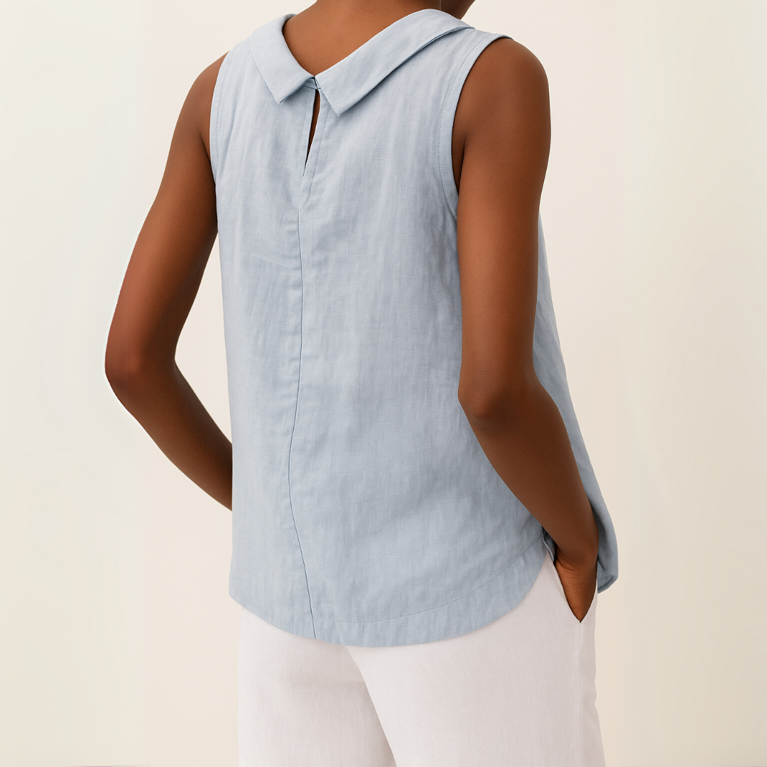 Maria | Womens Elegant Sleeveless Rolled Collar Relaxed Fit Minimal Blouse 4