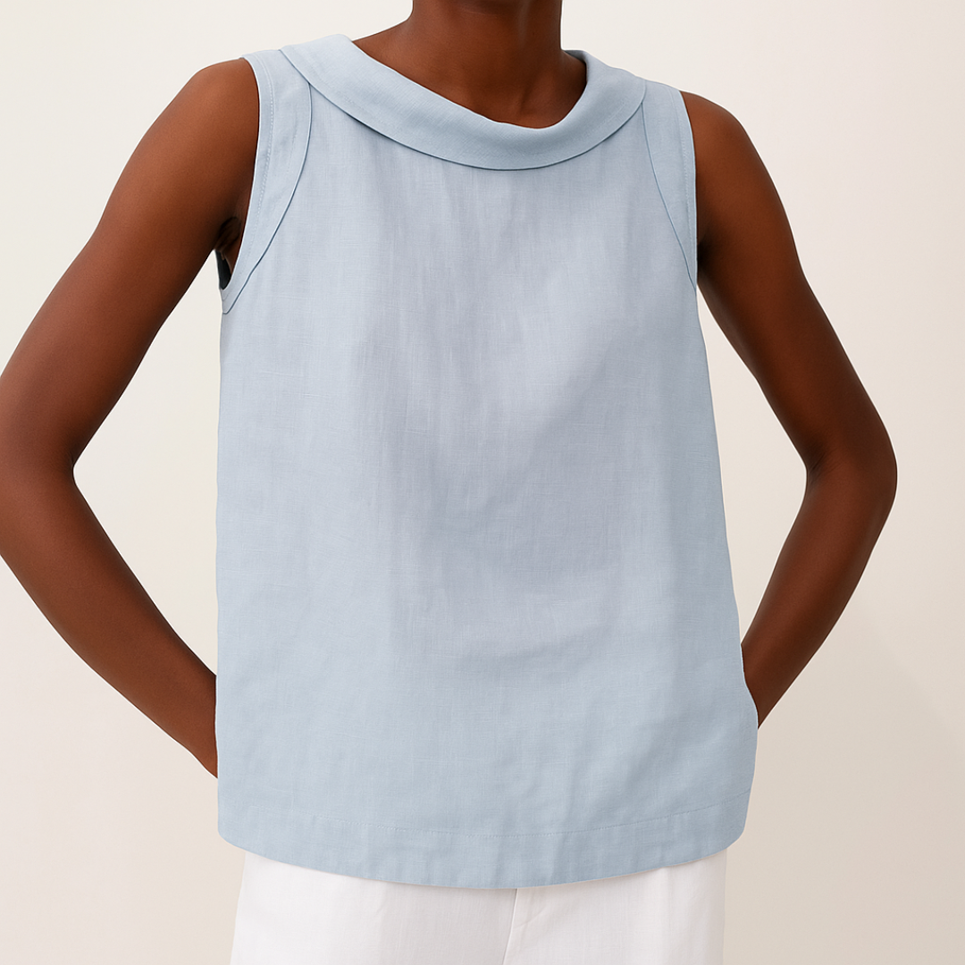 Maria | Womens Elegant Sleeveless Rolled Collar Relaxed Fit Minimal Blouse 5