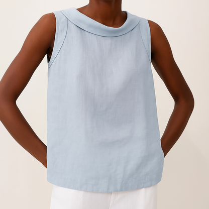 Maria | Womens Elegant Sleeveless Rolled Collar Relaxed Fit Minimal Blouse 5