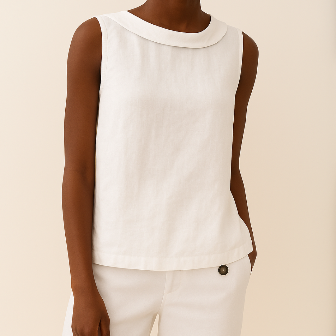 Maria | Womens Elegant Sleeveless Rolled Collar Relaxed Fit Minimal Blouse 6