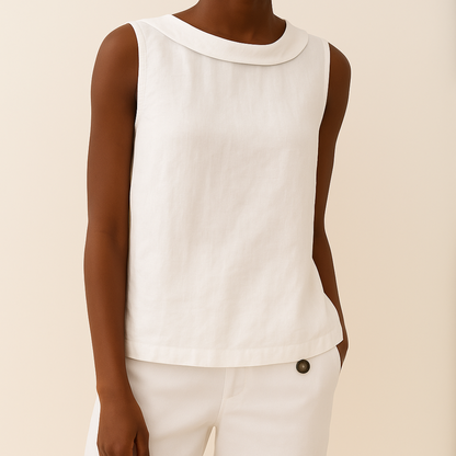 Maria | Womens Elegant Sleeveless Rolled Collar Relaxed Fit Minimal Blouse 6