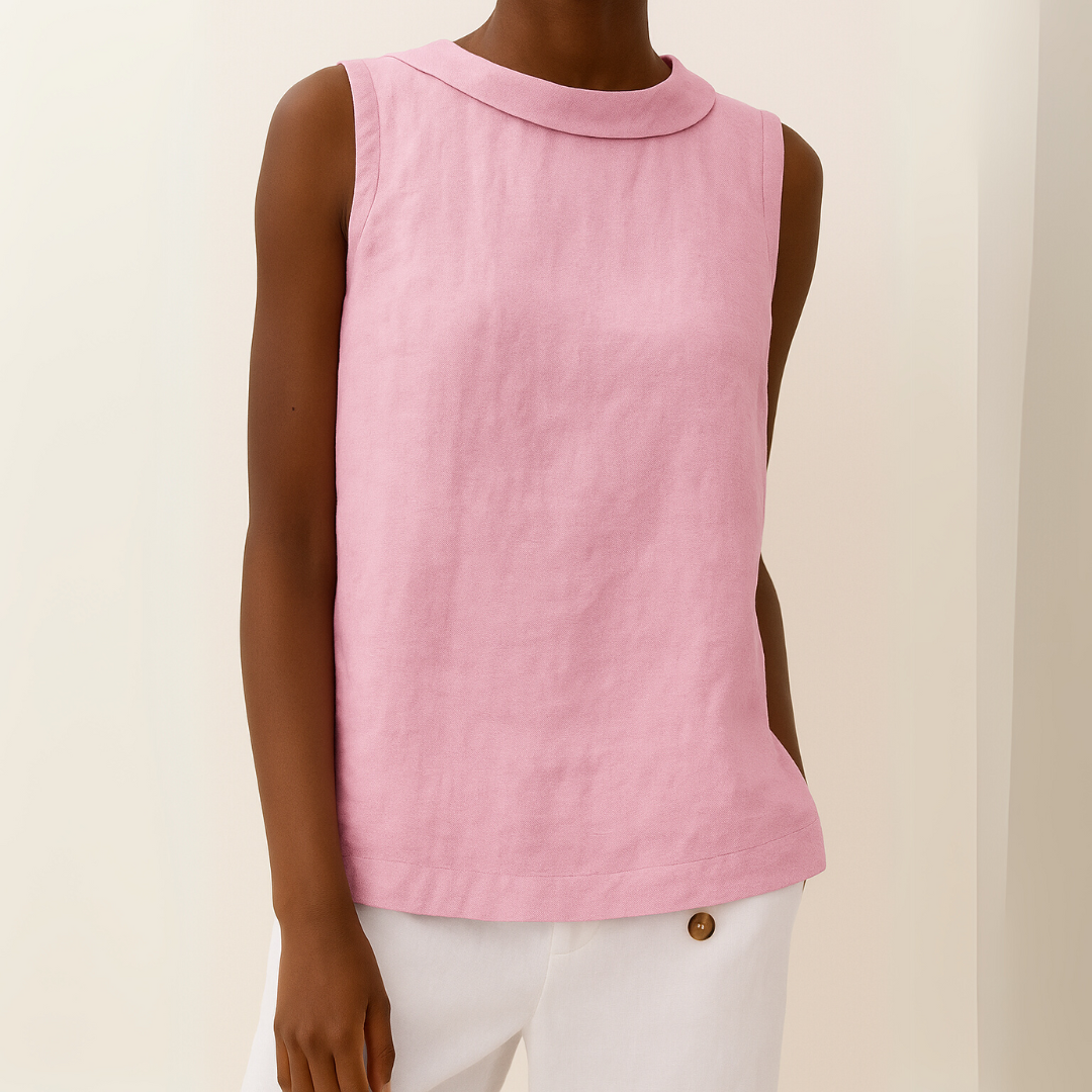 Maria | Womens Elegant Sleeveless Rolled Collar Relaxed Fit Minimal Blouse 7