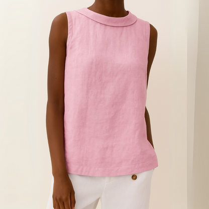 Maria | Womens Elegant Sleeveless Rolled Collar Relaxed Fit Minimal Blouse 7