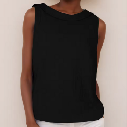 Maria | Womens Elegant Sleeveless Rolled Collar Relaxed Fit Minimal Blouse 8