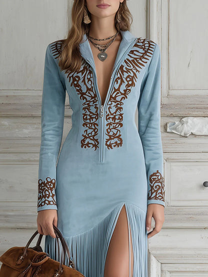 Liora | Women Maxi Dress Long Sleeve Fringe Detail Elegant 7