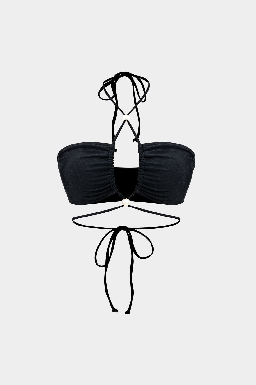 Meredith | Womens Elegant Bandeau Cut-Out High-Waisted Pearl Detail Bikini Set 2