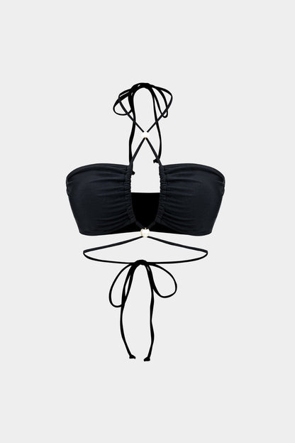 Meredith | Womens Elegant Bandeau Cut-Out High-Waisted Pearl Detail Bikini Set 2