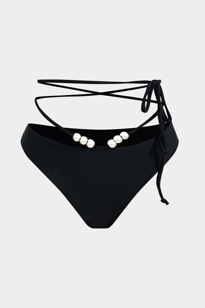 Meredith | Womens Elegant Bandeau Cut-Out High-Waisted Pearl Detail Bikini Set 4