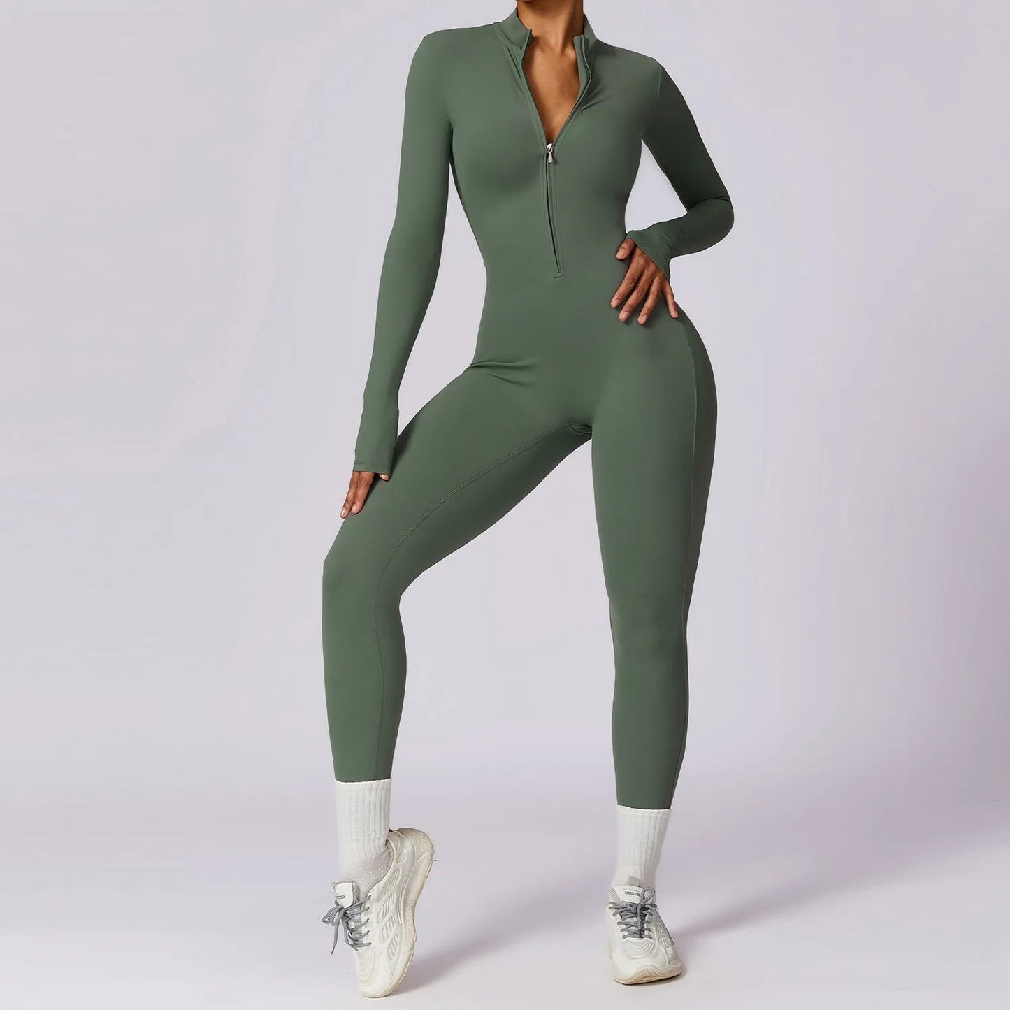 Mette | Women Seamless Slim Fit Jumpsuit Long Sleeve Deep V-Neck Casual 1