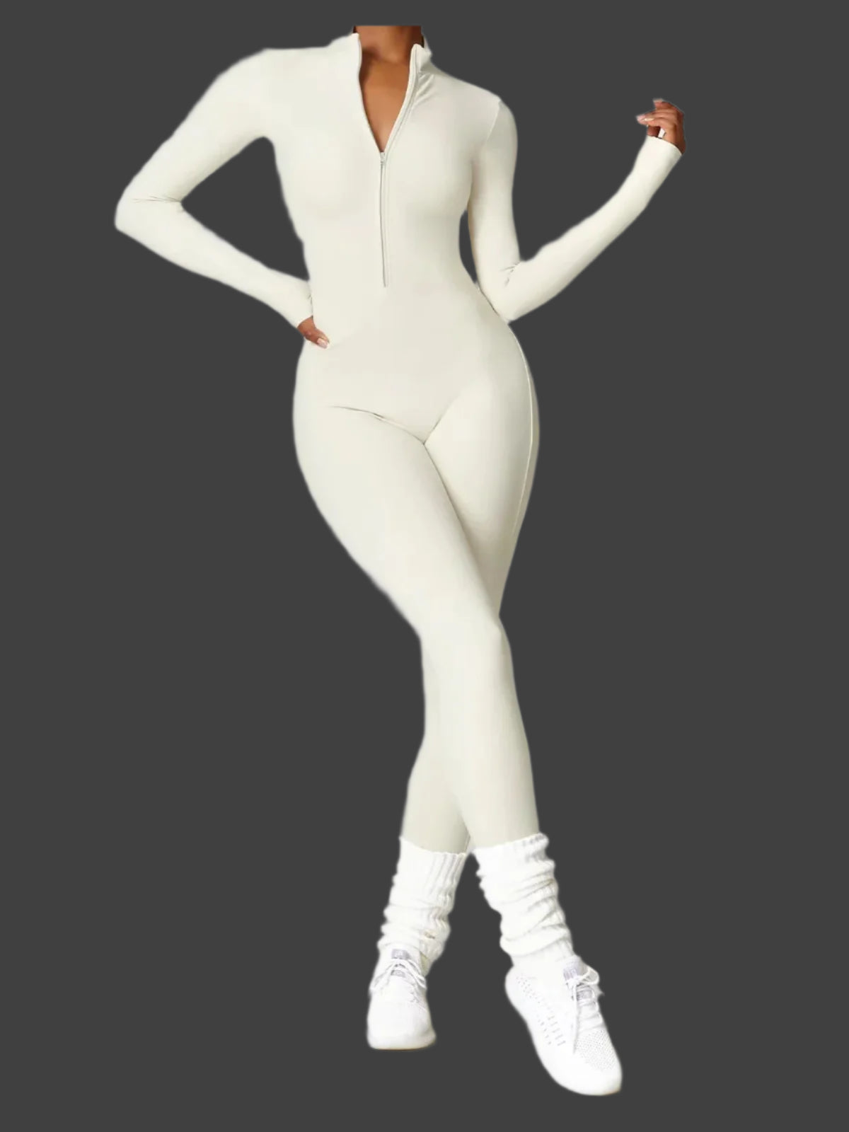 Mette | Women Seamless Slim Fit Jumpsuit Long Sleeve Deep V-Neck Casual 3