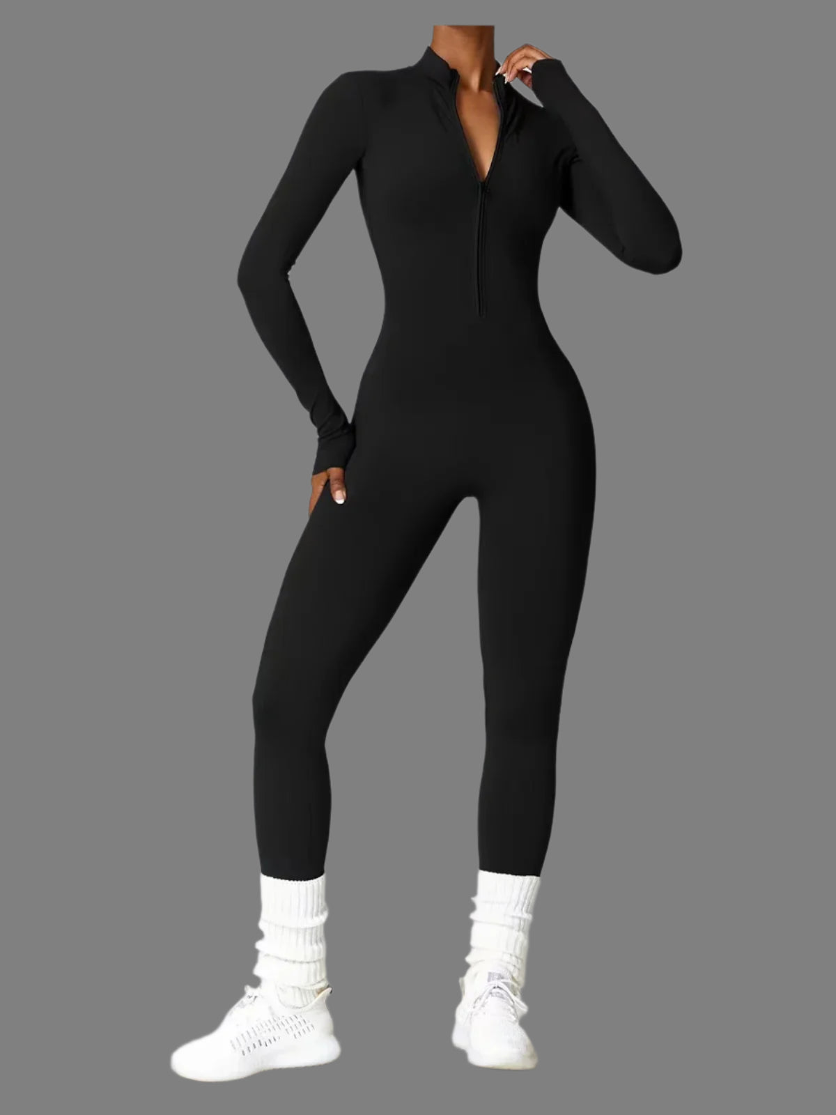 Mette | Women Seamless Slim Fit Jumpsuit Long Sleeve Deep V-Neck Casual 4