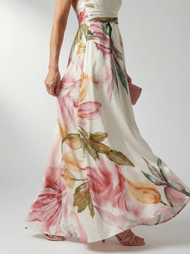 Mila | Summer Holiday Chiffon Halter Neck Relaxed Defined Waist Maxi Dress 3