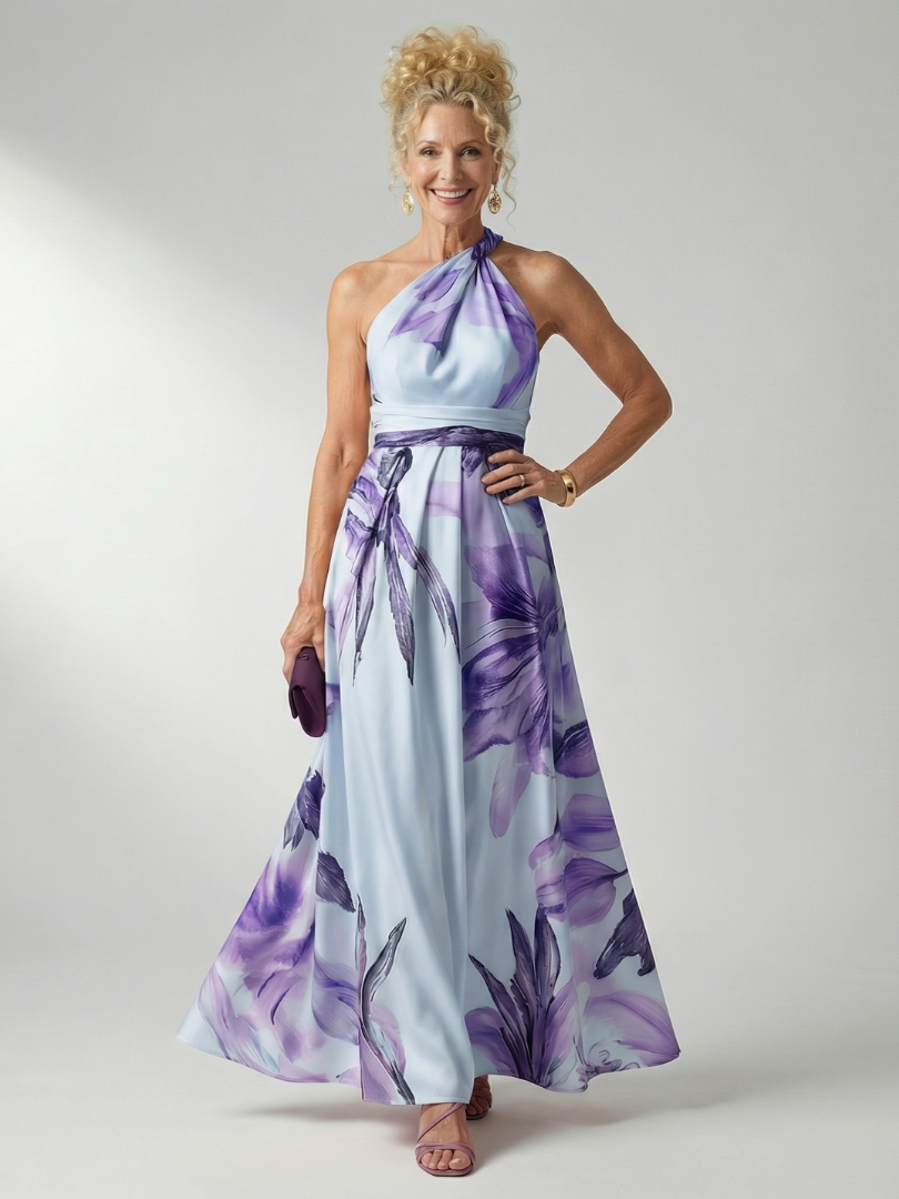Mila | Summer Holiday Chiffon Halter Neck Relaxed Defined Waist Maxi Dress 5
