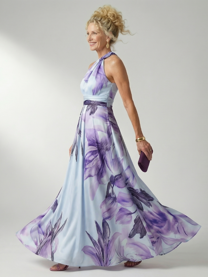 Mila | Summer Holiday Chiffon Halter Neck Relaxed Defined Waist Maxi Dress 6