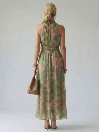 Mirelle | Womens Summer Holiday Chiffon Halter Sleeveless Defined Waist Gathered Midi Dress 4
