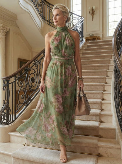 Mirelle | Womens Summer Holiday Chiffon Halter Sleeveless Defined Waist Gathered Midi Dress 6