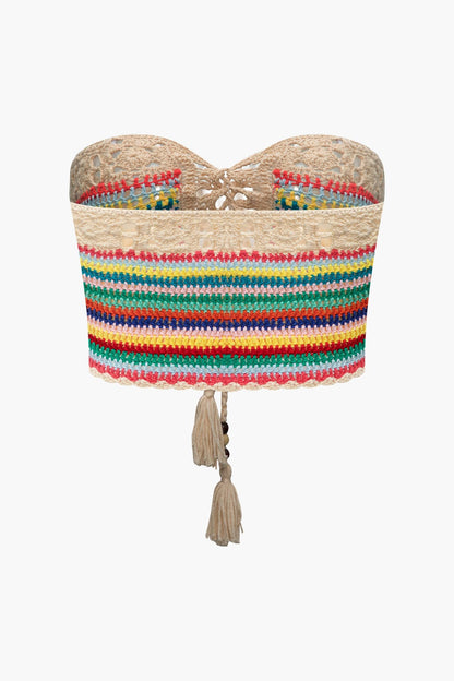 Naila | Womens Bohemian Lace-Up Hand-Crocheted Bustier and Colorful High-Waisted Shorts Set 5