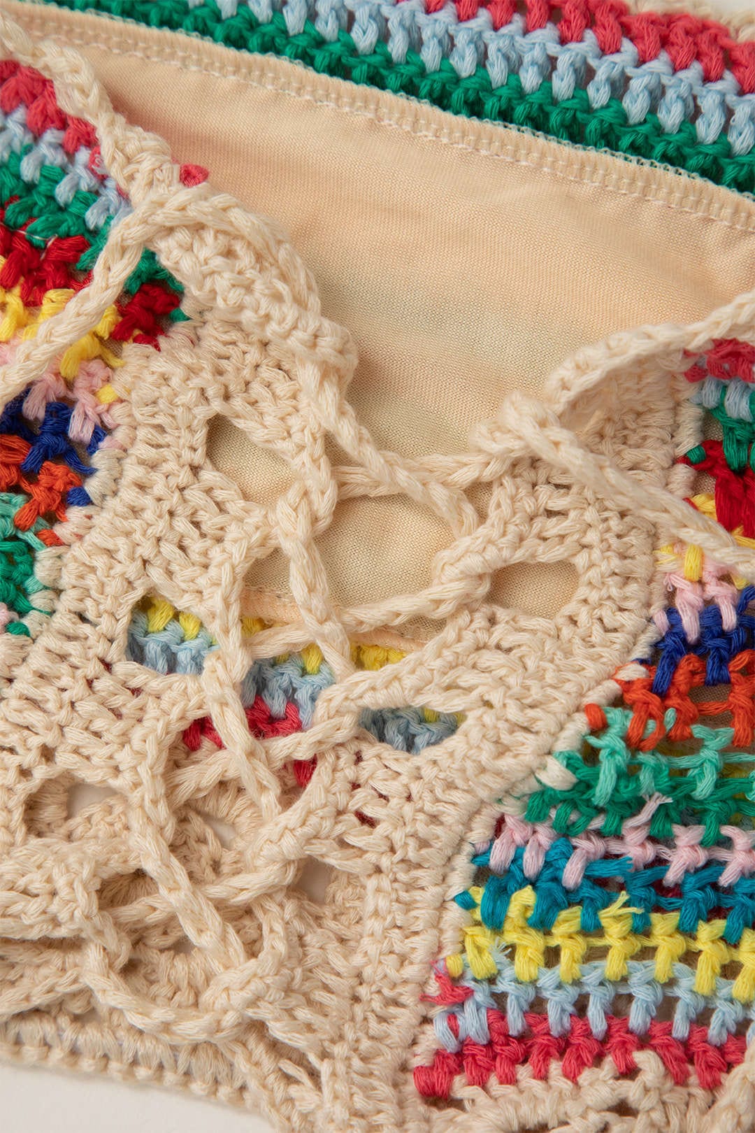 Naila | Womens Bohemian Lace-Up Hand-Crocheted Bustier and Colorful High-Waisted Shorts Set 7