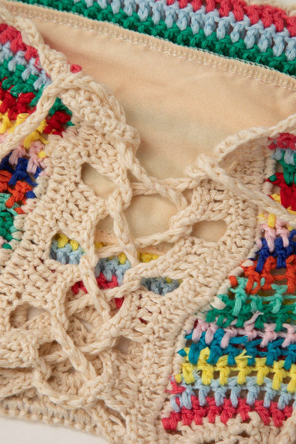 Naila | Womens Bohemian Lace-Up Hand-Crocheted Bustier and Colorful High-Waisted Shorts Set 7