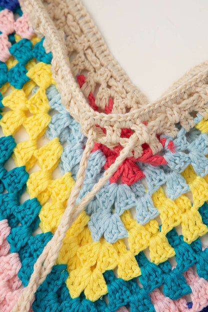 Naila | Womens Bohemian Lace-Up Hand-Crocheted Bustier and Colorful High-Waisted Shorts Set 9