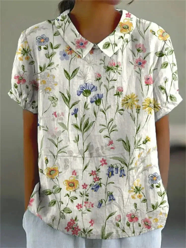 Nancy | Womens Casual Relaxed Fit Collared Short Sleeve Floral Print Shirt 2