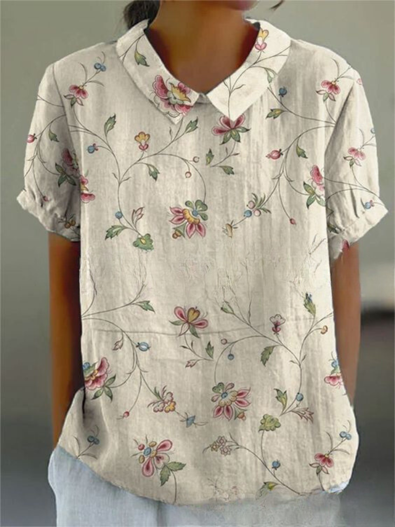 Nancy | Womens Casual Relaxed Fit Collared Short Sleeve Floral Print Shirt 3