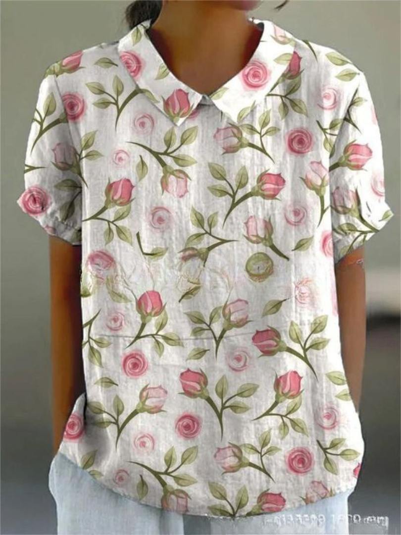 Nancy | Womens Casual Relaxed Fit Collared Short Sleeve Floral Print Shirt 5