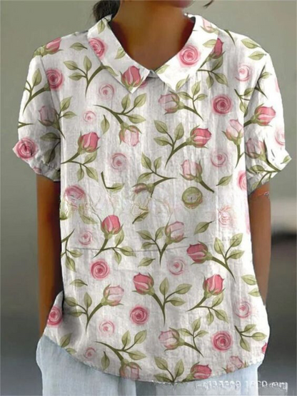 Nancy | Womens Casual Relaxed Fit Collared Short Sleeve Floral Print Shirt 5