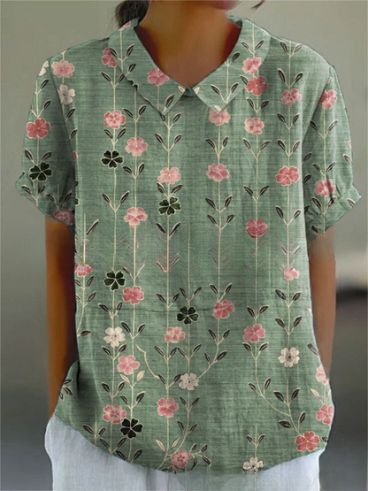 Nancy | Womens Casual Relaxed Fit Collared Short Sleeve Floral Print Shirt 7