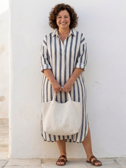 Naomi | Womens Casual Lightweight Button Front Midi Dress 3