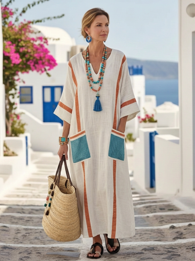 Noemi | Womens Summer Holiday Lightweight V Neck Pocket Maxi Dress 3