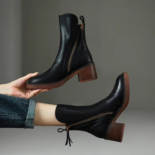 Rachel | Women Black Boots Zip Up Block Heel Elegant Everyday Boots 1