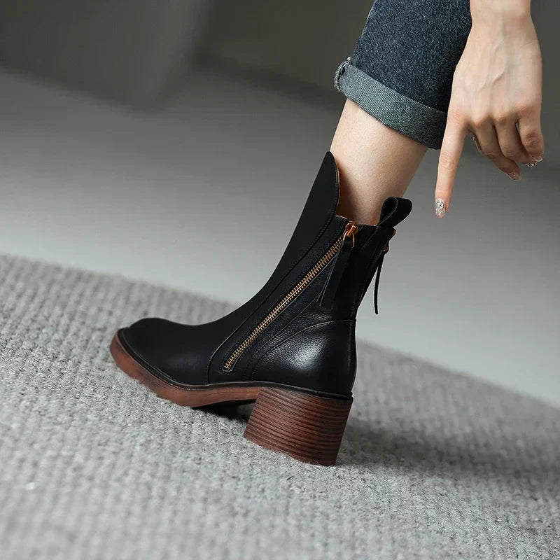 Rachel | Women Black Boots Zip Up Block Heel Elegant Everyday Boots 2