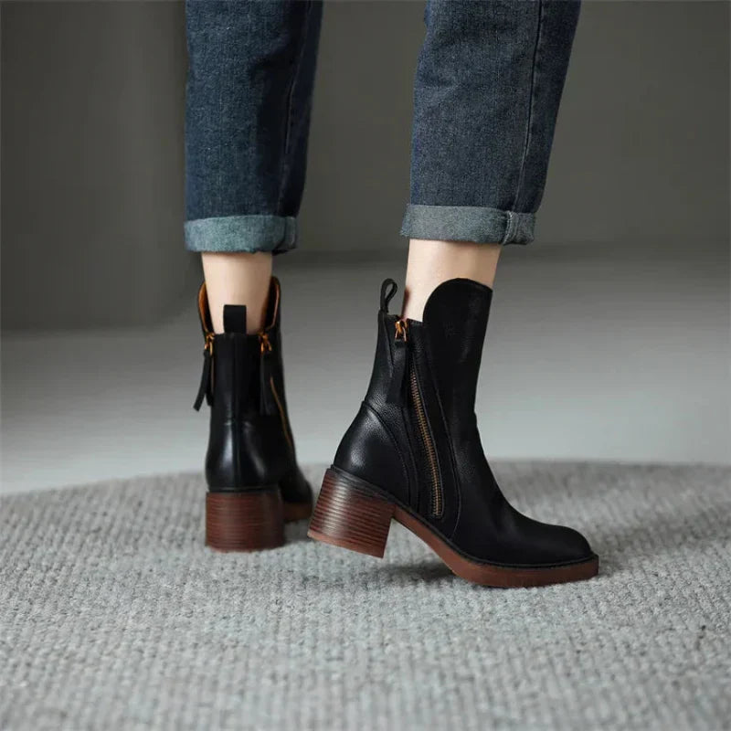 Rachel | Women Black Boots Zip Up Block Heel Elegant Everyday Boots 3