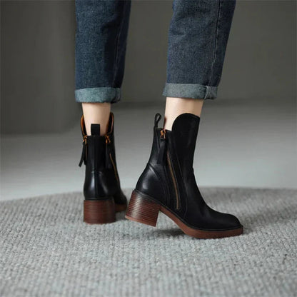Rachel | Women Black Boots Zip Up Block Heel Elegant Everyday Boots 3