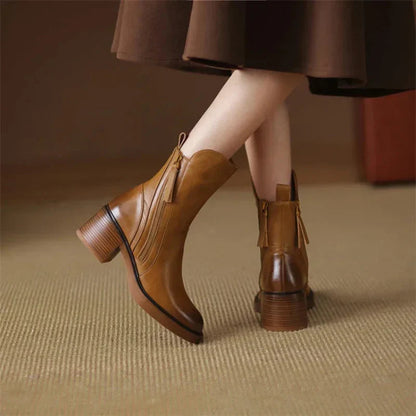 Rachel | Women Black Boots Zip Up Block Heel Elegant Everyday Boots 6