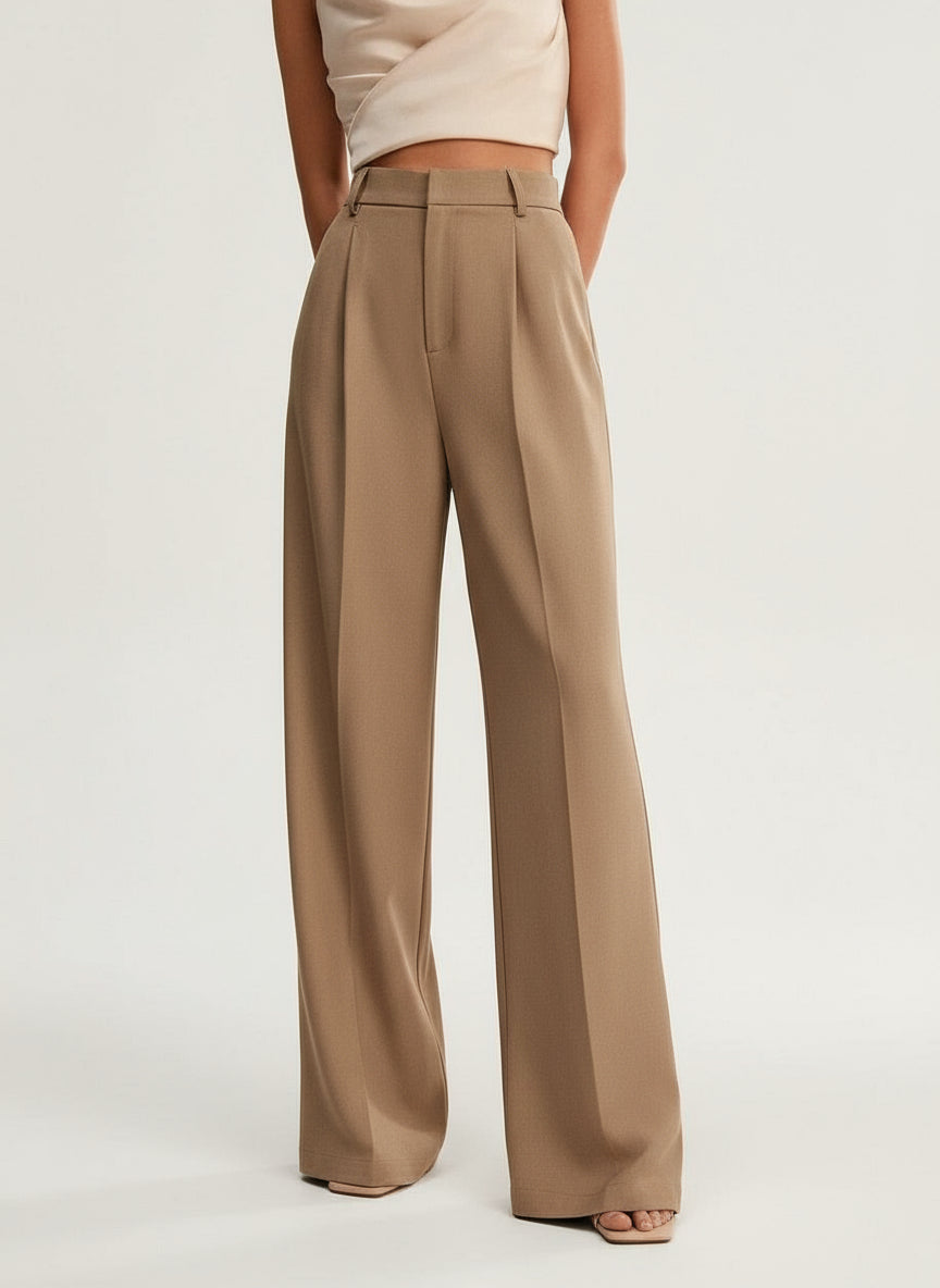Riviera | Women High Waist Wide Leg Relaxed Fit Tailored Trousers with Pleats and Pockets 0