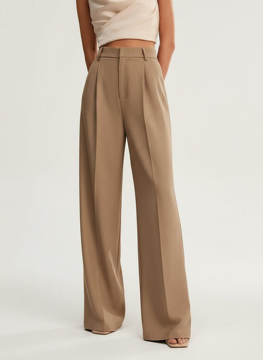 Riviera | Women High Waist Wide Leg Relaxed Fit Tailored Trousers with Pleats and Pockets 0