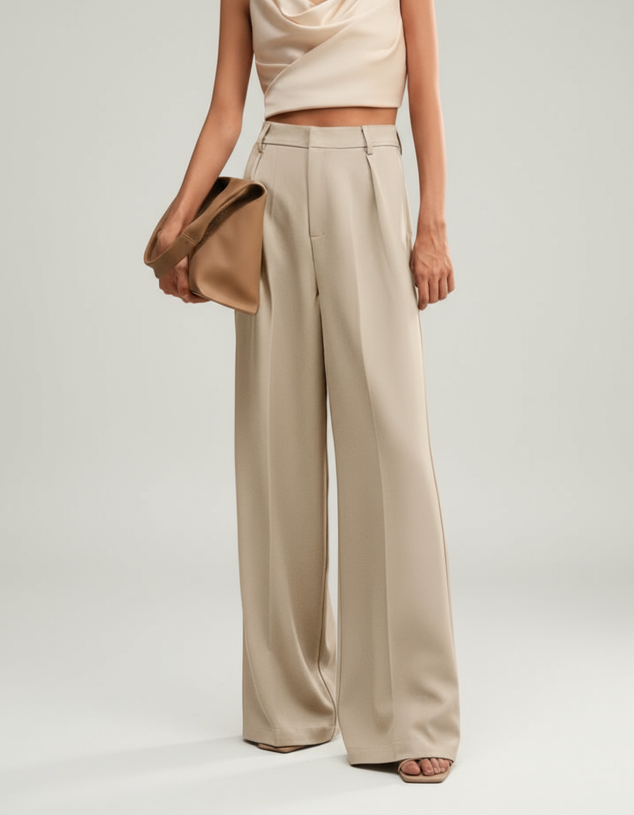 Riviera | Women High Waist Wide Leg Relaxed Fit Tailored Trousers with Pleats and Pockets 3