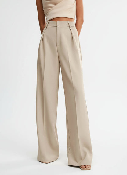 Riviera | Women High Waist Wide Leg Relaxed Fit Tailored Trousers with Pleats and Pockets 7