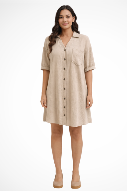 Rosalind | Women Summer Dress Collared Relaxed Fit Midi Dress with Button Up Front and Short Sleeves 2