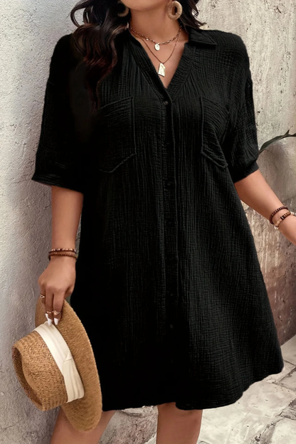Rosalind | Women Summer Dress Collared Relaxed Fit Midi Dress with Button Up Front and Short Sleeves 9