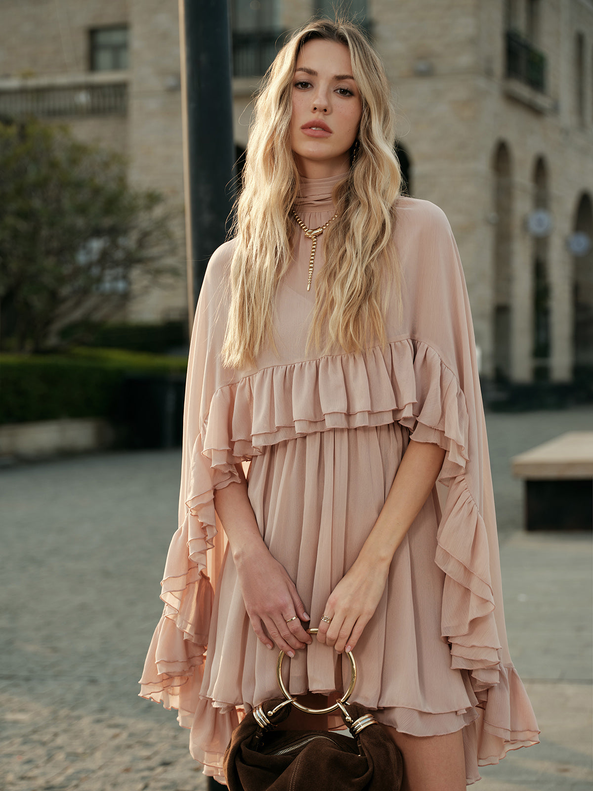 Seraphina | Mock Neck Chiffon Ruffle Short Length Mini Dress for Cocktail Parties 1