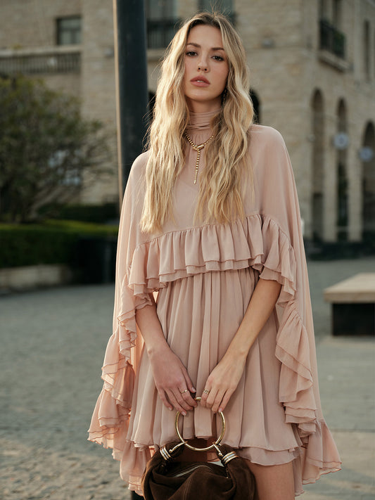 Seraphina | Mock Neck Chiffon Ruffle Short Length Mini Dress for Cocktail Parties 1