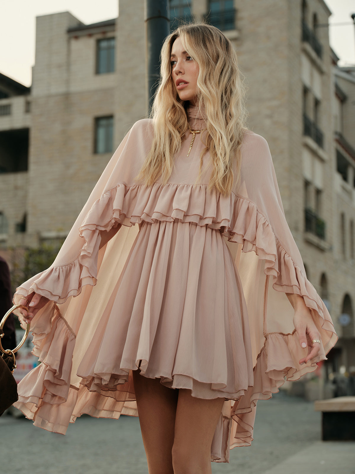 Seraphina | Mock Neck Chiffon Ruffle Short Length Mini Dress for Cocktail Parties 2
