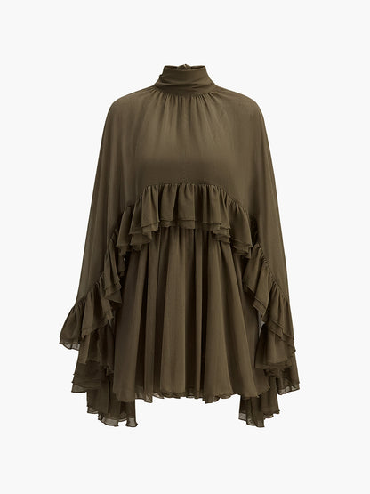 Seraphina | Mock Neck Chiffon Ruffle Short Length Mini Dress for Cocktail Parties 11