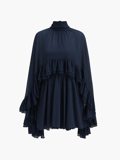 Seraphina | Mock Neck Chiffon Ruffle Short Length Mini Dress for Cocktail Parties 12